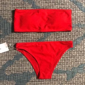 Ribbed Red Bandeau Bikini